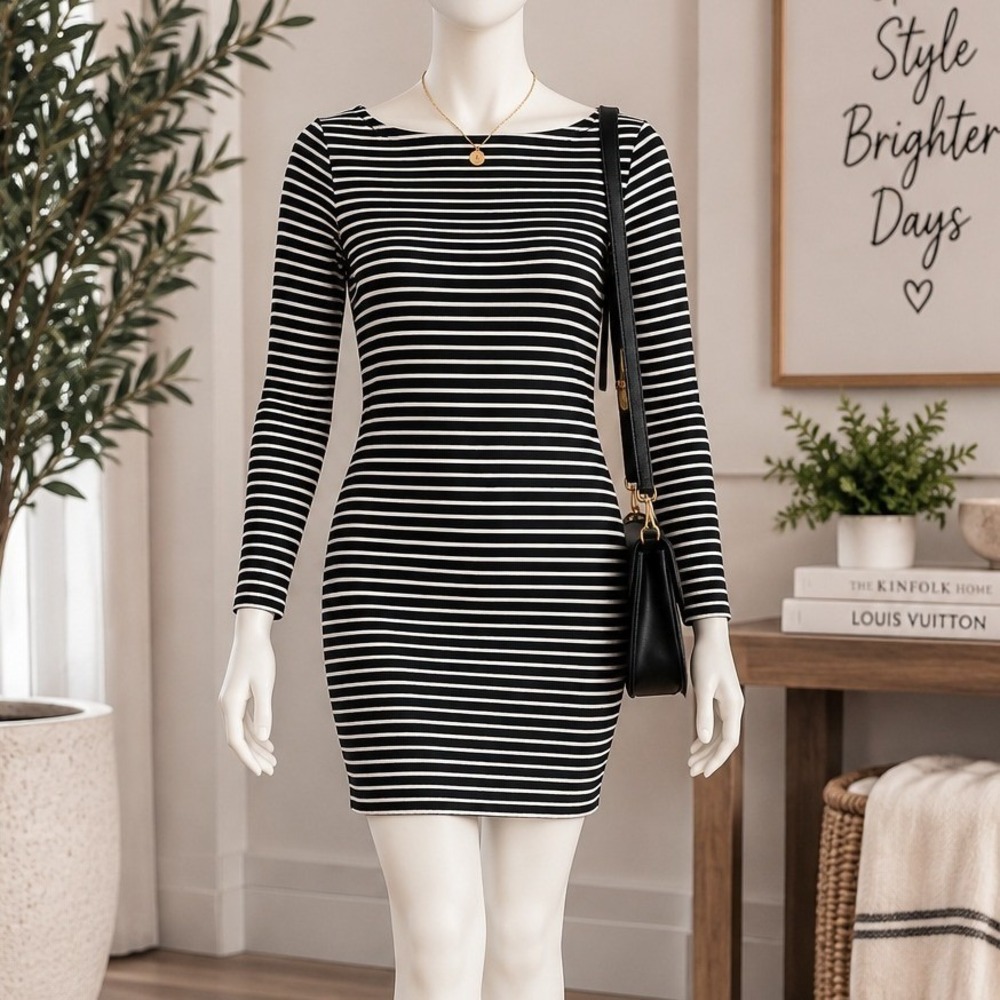 Vero Moda Women Dress VMTAILOR LS ABK Striped Long Sleeve Black White Size 36